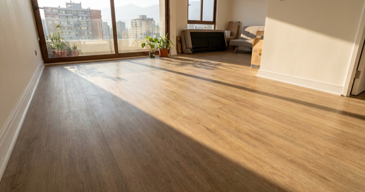 Living con piso vinílico tipo madera recién instalado (imagen referencial)
